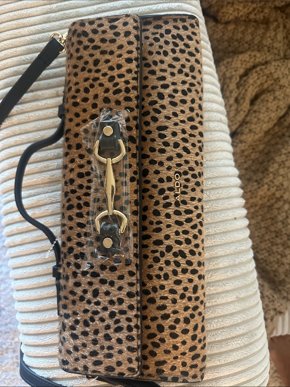 Aldo Leopard-Print Clutch in Brown and Black with Gold Hardware